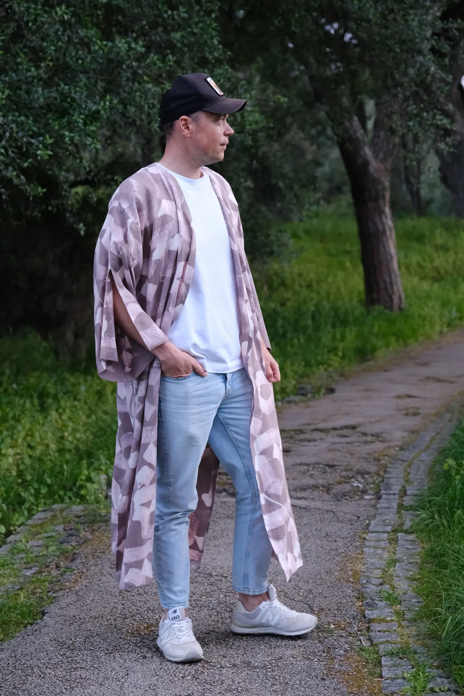 Kimono de linho Dusty Rose pintado à mão