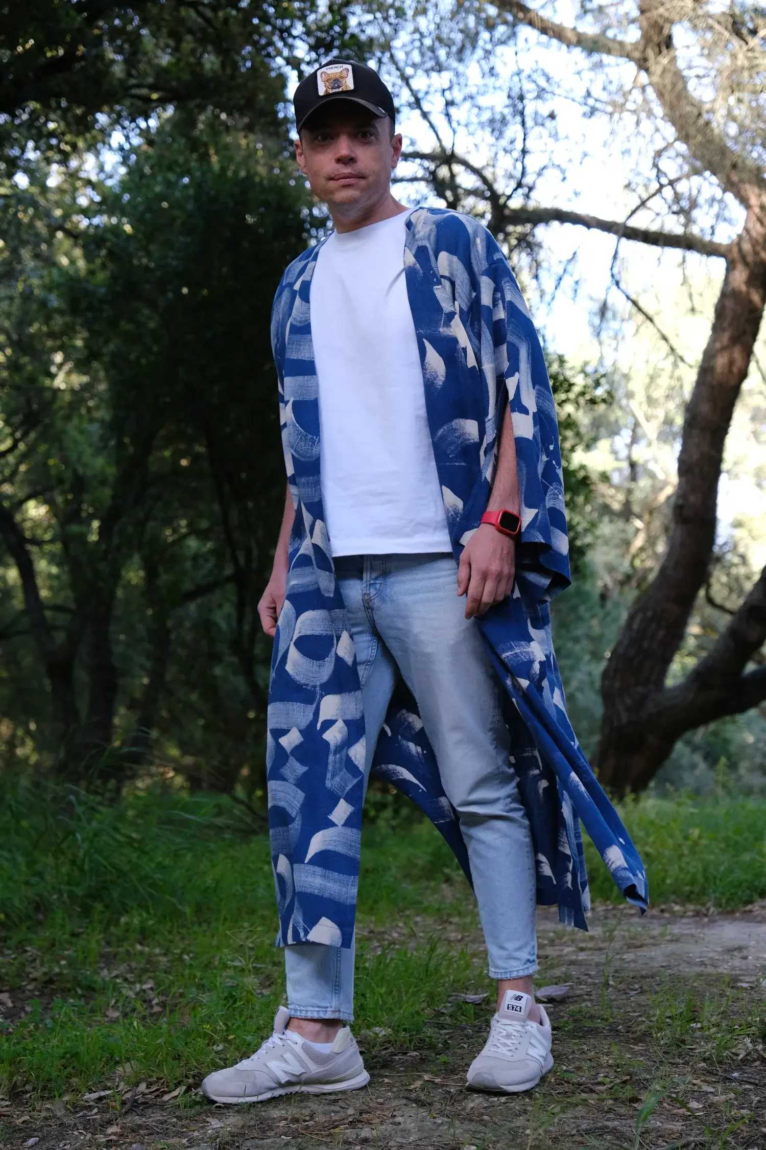 Льняное кимоно Indigo Script с ручной росписью