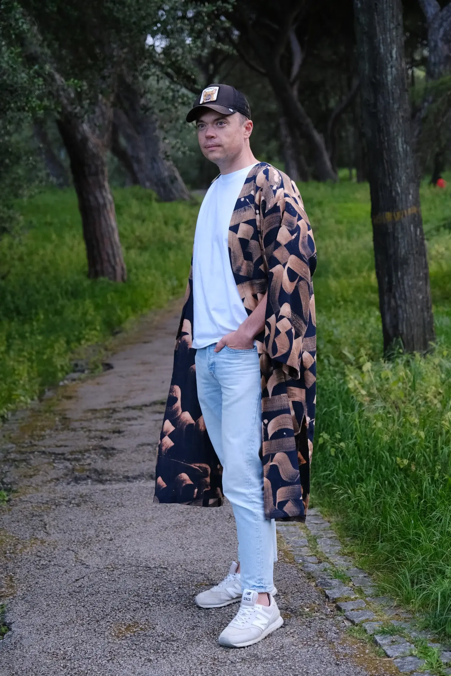 Льняное кимоно Midnight Ember с ручной росписью