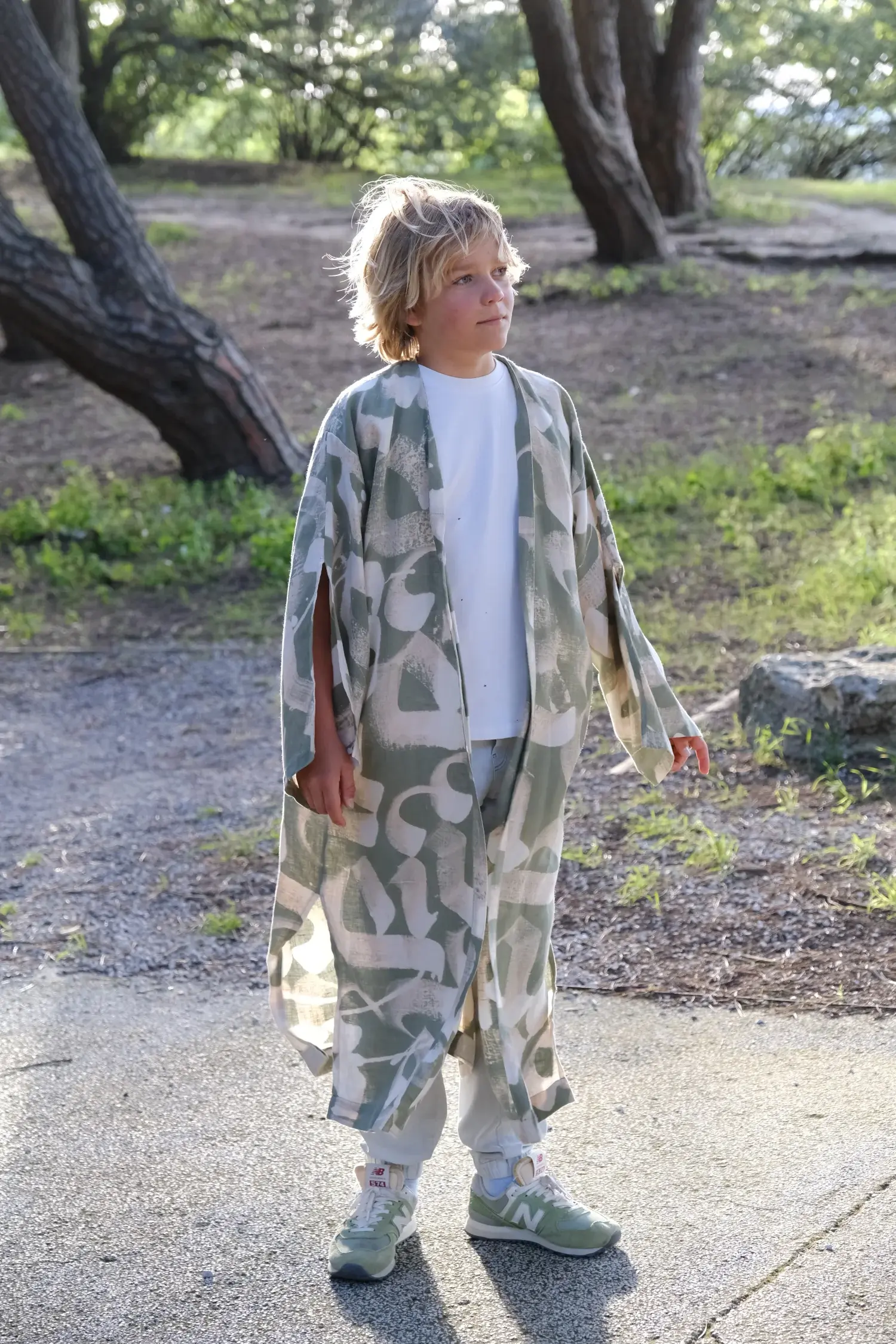 Льняное кимоно Olive Grove с ручной росписью